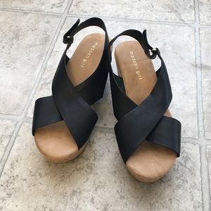 Black madden girl cork & leather wedges size 8